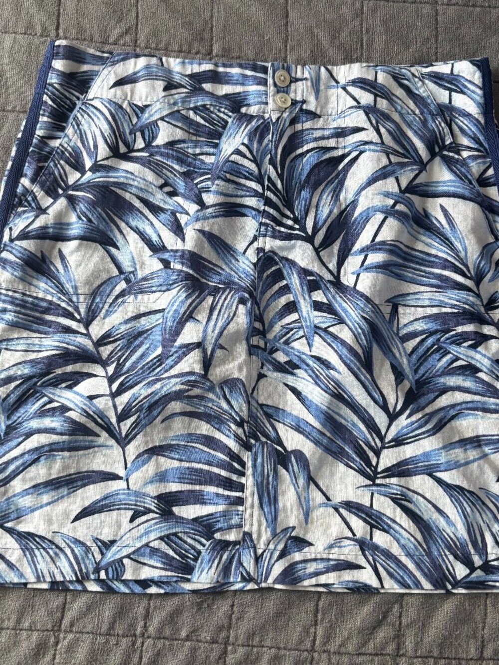Tommy Bahama Relax Linen Mini Skirt Blue White Botanical Women's 6 EUC